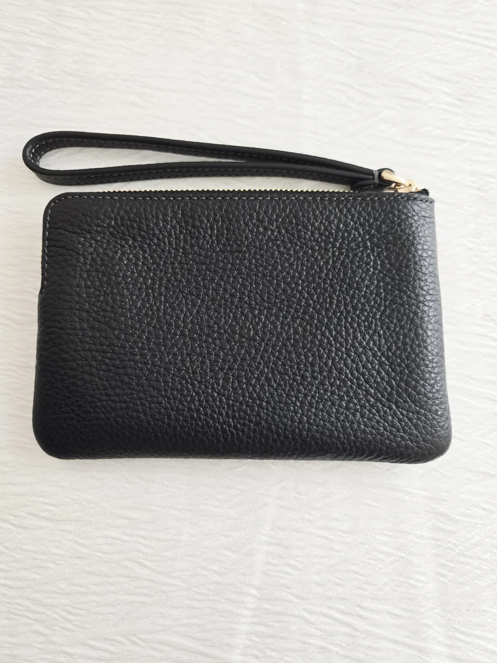 Coach Black Pebbled Leather Wristlet with Gold Logo